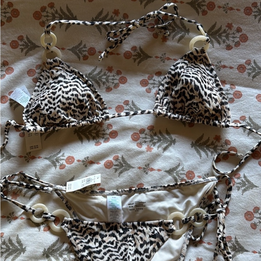 Aerie Leopard Triangle Bikini Set Ring Detail NWT - Picture 2 of 4